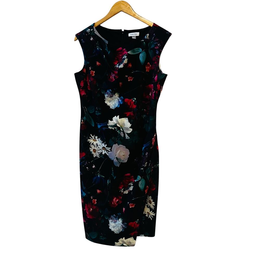 Calvin Klein Floral Print Sleeveless Dress Size 10 Multicolor